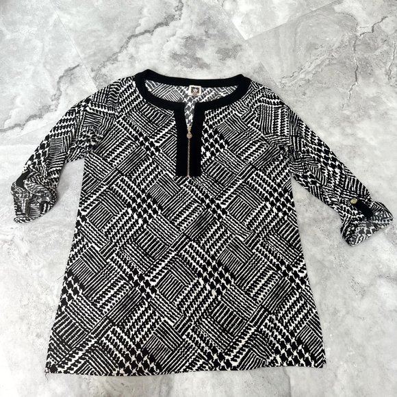Anne Klein Size Small S Black‎ White Tunic NWOT Blouse Henley Zip Neck - Picture 1 of 6